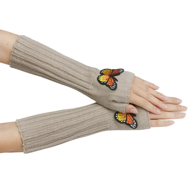Women's Warm Embroidery Butterfly Knitting Half Fingerless Gloves 4