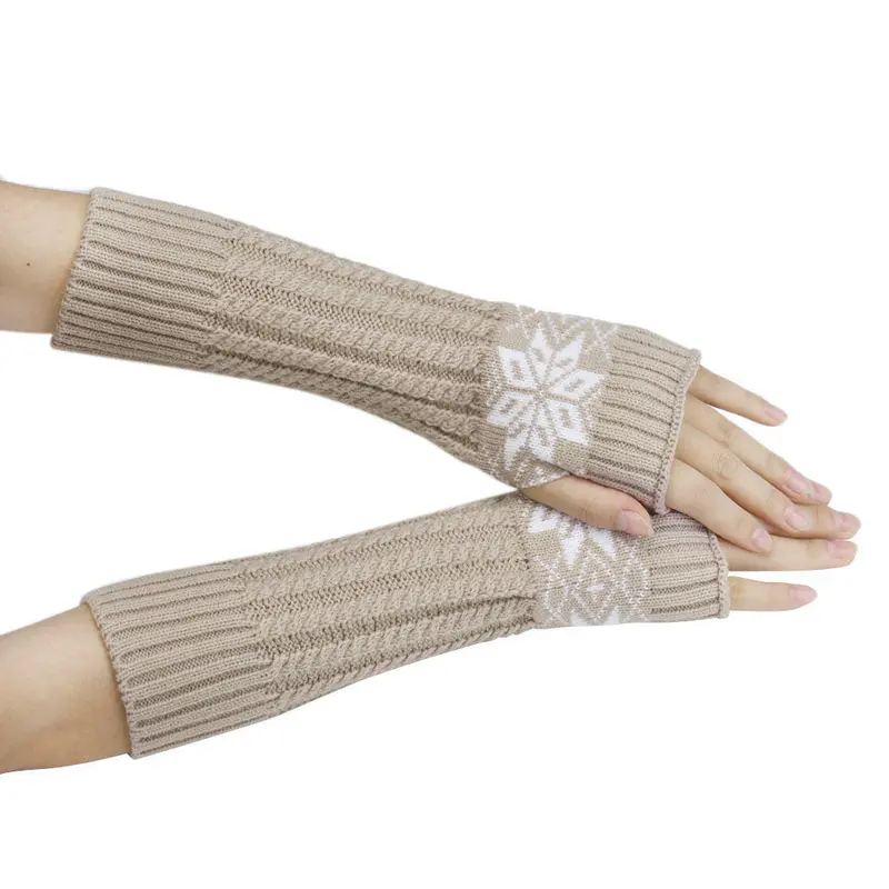 Women's Warm Snow Pattern Knitting Half Fingerless Gloves 3
