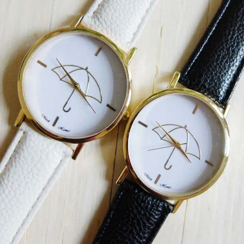 Womens Watch Umbrella Style Print Leather Band Women Lady Girl Dress Clocks Analog Casual Relojes Quartz Wristwatch 1