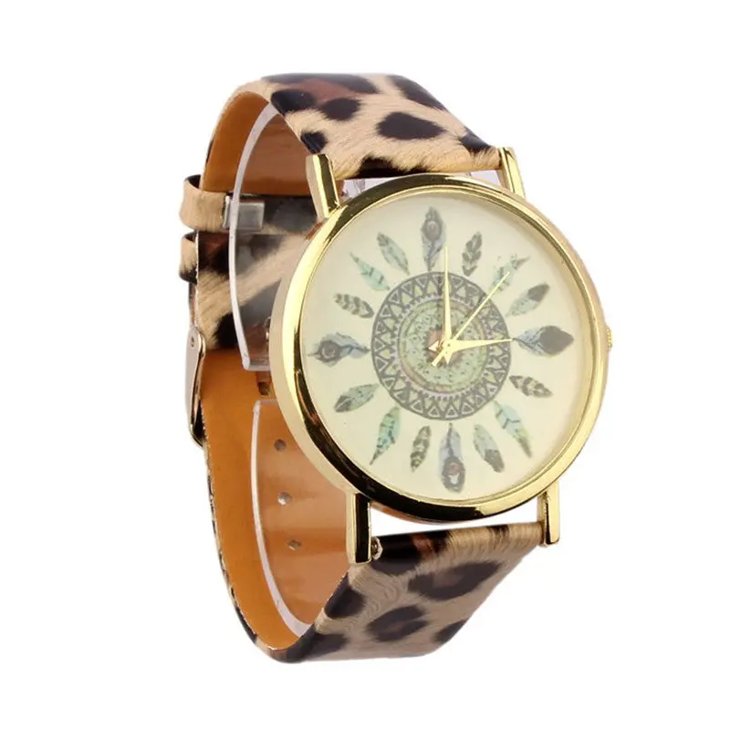 Women's Watch Vintage Feather Leopard Dial Relogio Watches Women Luxury Bracelet Watch Ladies Quartz Clock Reloj 1
