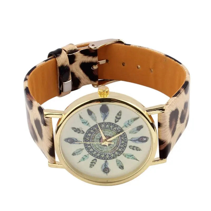 Women's Watch Vintage Feather Leopard Dial Relogio Watches Women Luxury Bracelet Watch Ladies Quartz Clock Reloj 2