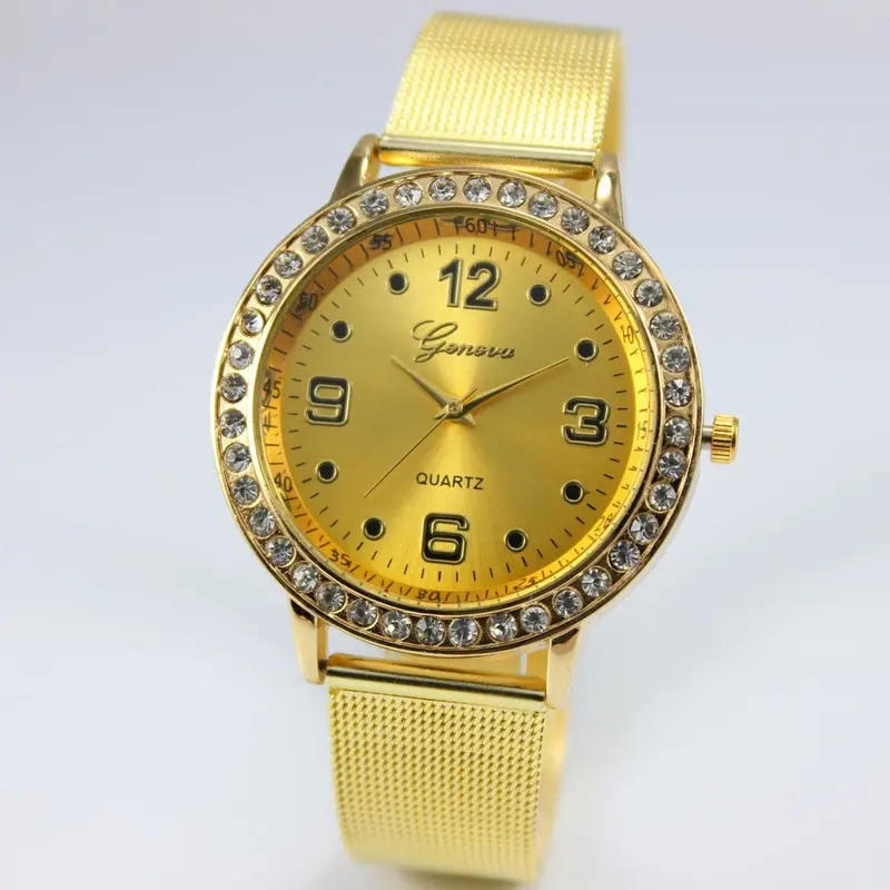 Womens Watches Geneva Golid Silver Analog Quartz Stainless Steel Band Rhinestone Crystal Watch Relogio Feminino 1