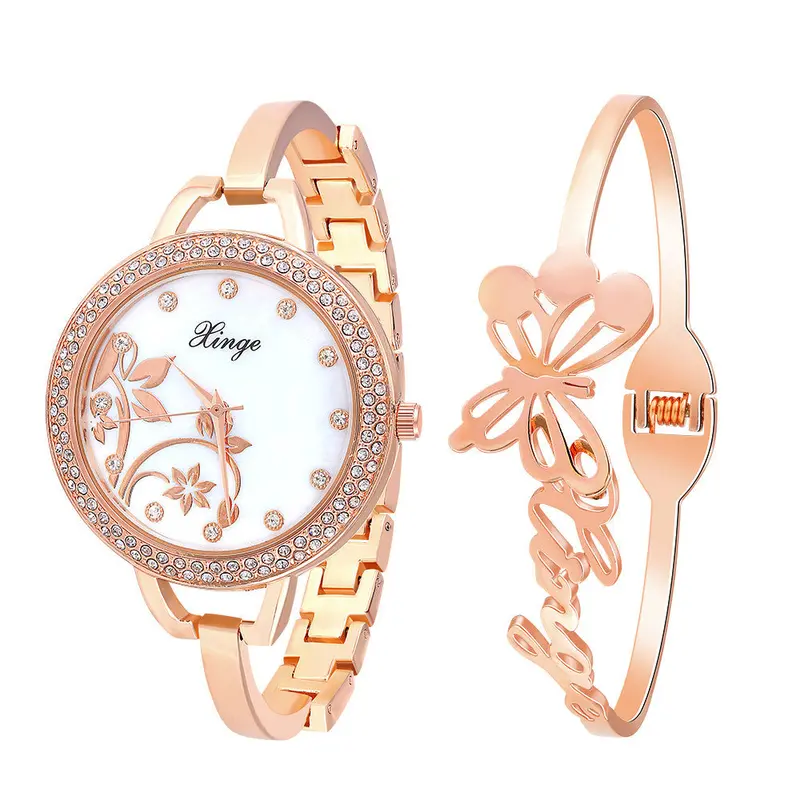 Womens Watches Top Gold Watch Rhinestone Butterfly Watch And Bracelet Set 388-R Feida 1