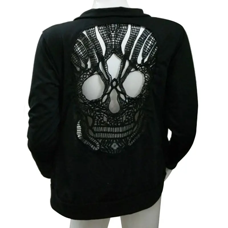 Womens Women Long Sleeve Skull Backless Top Coat Jacket Outwear 2