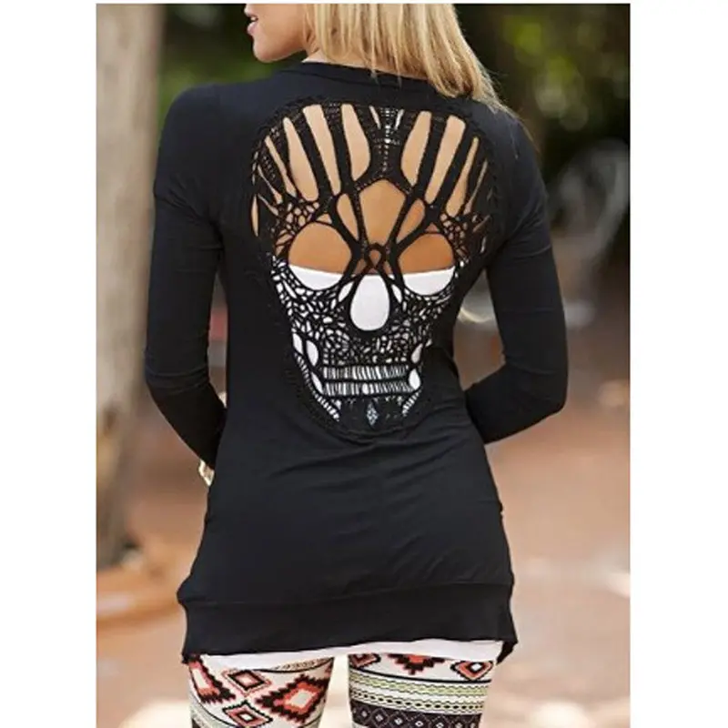 Womens Women Long Sleeve Skull Backless Top Coat Jacket Outwear 4