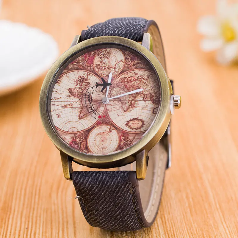 Women's World Map Cowboy Band Analog Quartz Wrist Watch Fast Shipping Feida 1
