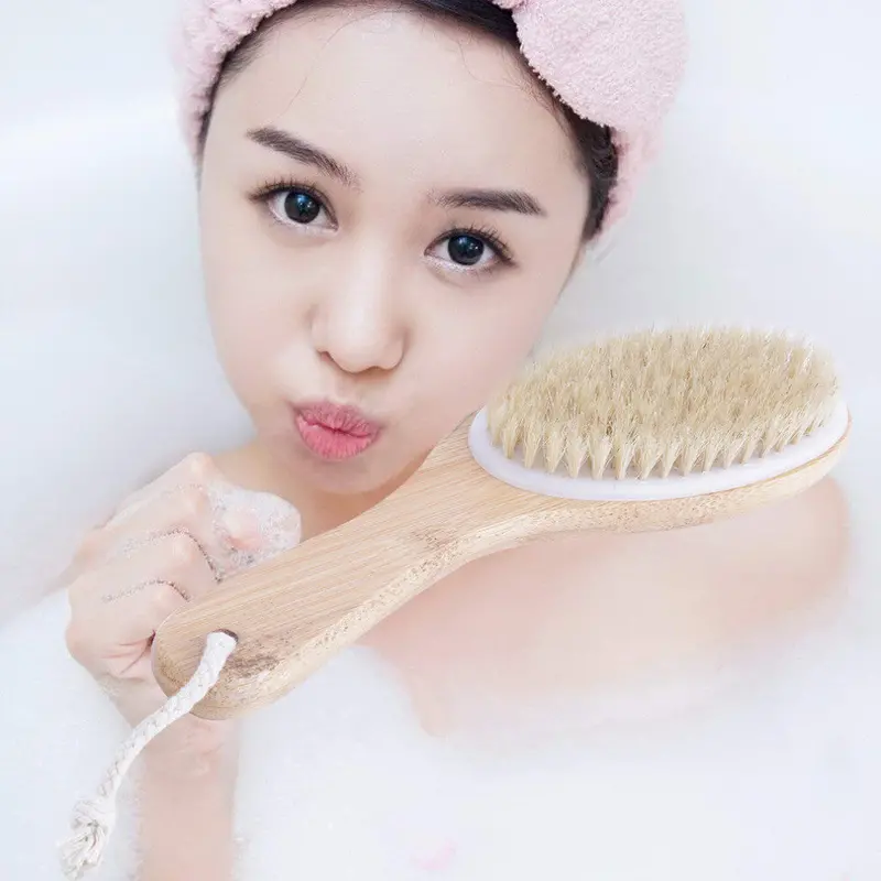 Wood Boar's Bristle Handheld Wooden Bath Shower Body Brush Scrubber Clean 1