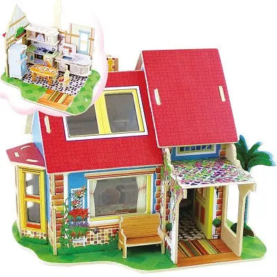 Wood Toy House Dream House 3D Puzzles Jigsaw Diy Educational Toys For Children Kids 1