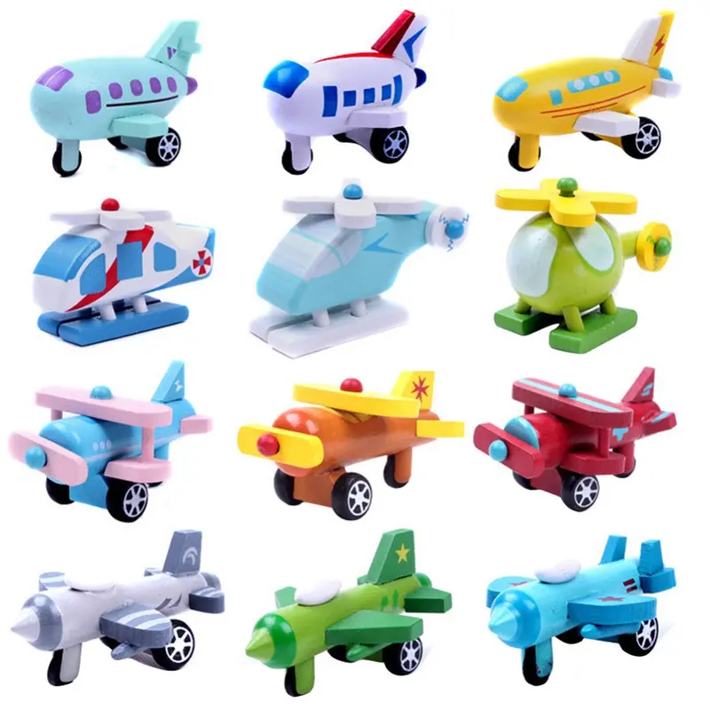 Wooden Airplane Toy Multi-Pattern Mini Diecasts Kids Baby Educational Gift Baby Toys For Children Romly Sent 1
