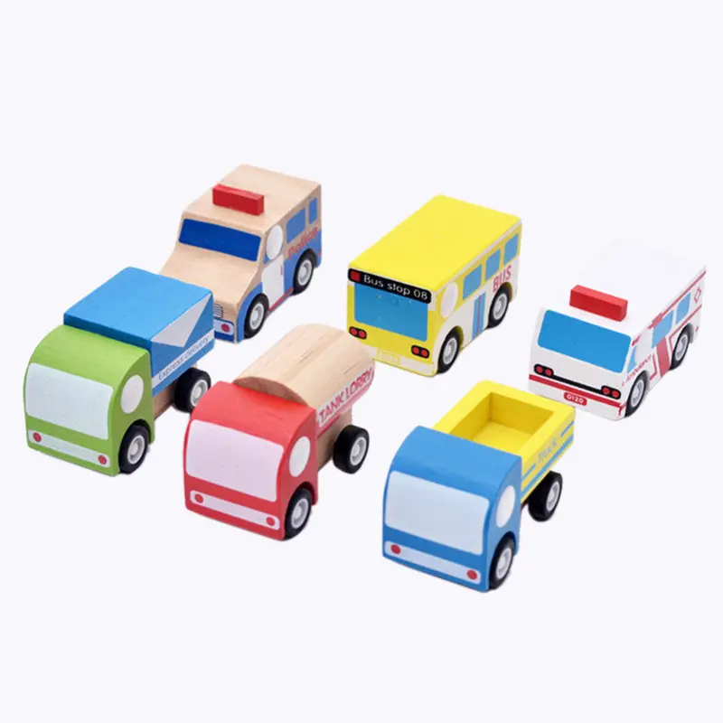 Wooden Car Toys Pull Back Car Multi-Pattern Creative Mini Wooden Toys For Children Rom Color 1