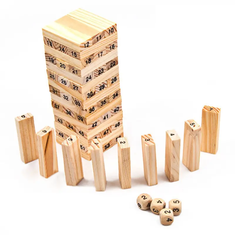 Wooden Domino Toy Tower Wood Building Blocks Toy 54Pcs + 4Pcs Stacker Extract Educational Toys For Children Game Birthday Gift 1