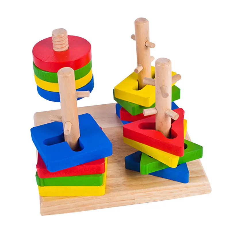 Wooden Geometric Puzzle Board Baby Kids Educational Jigsaw Puzzle Nesting Stacker Baby Toddler Wooden Toys For Children 1