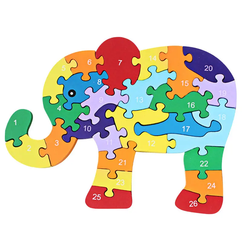 Wooden Jigsaw Educational Toys Animals Elephant Cow Ant Dinosaur Puzzle Toy Numbers Alphabetic Letters Toys For Children 1
