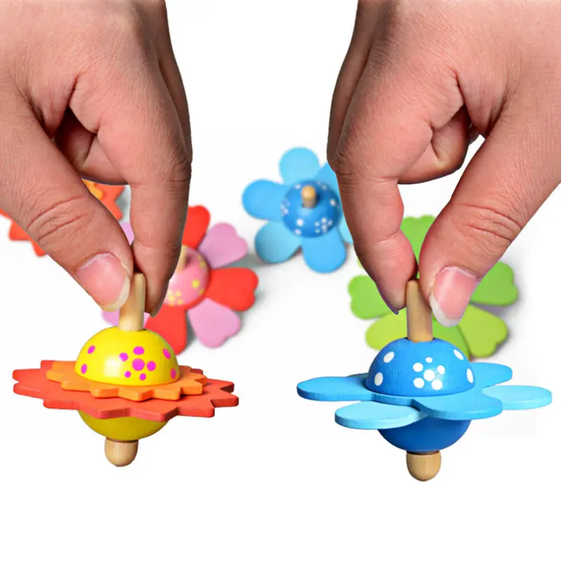 Wooden Toy For Children Traditional Wooden Gyro Flower Design Favorite Intelligence Toys Rom Color 1