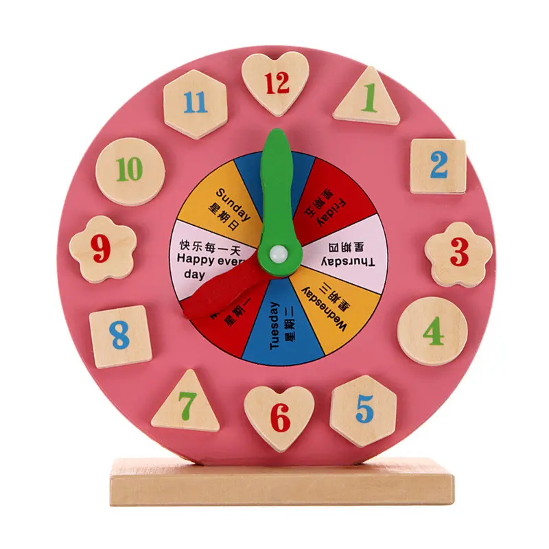 Wooden Toys Clock Puzzle Toy Baby Educational Toy Wooden Bricks Pink 1