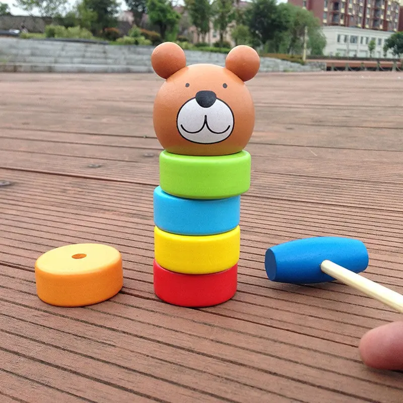 Wooden Toys Educational Cartoon Stacking Block Toy Rainbow Blocks Tower Baby Toys For Children Gift 1