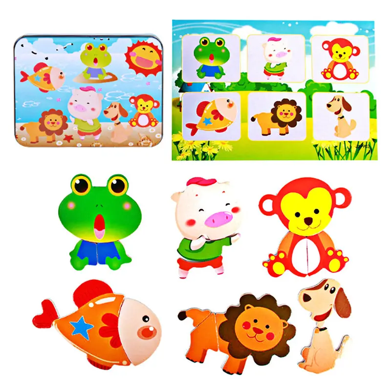 Wooden Toys Magnetic 3D Puzzle Toy Cute Bear Jigsaw Puzzle Cartoon Animal Child Educatinal Baby Toys Iron Box 1