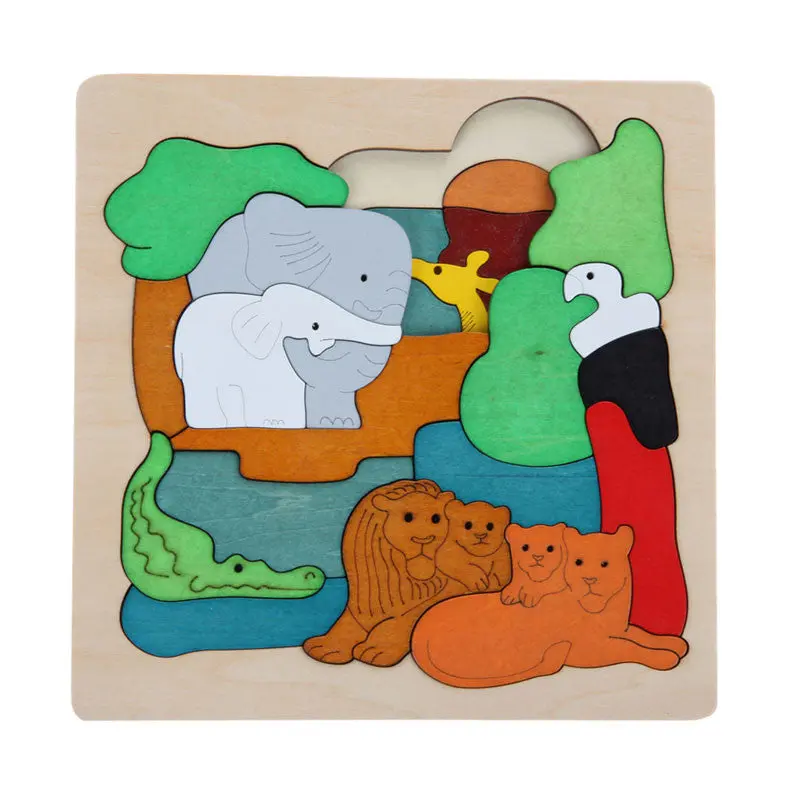 Wooden Toys Multilayer Jigsaw Puzzle Toys Early Educational Animal Zoo 3D Puzzle Toys For Children Kids Gift 1