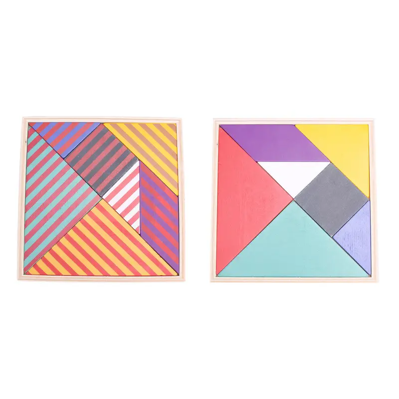 Wooden Toys Tangram Double Side Color Jigsaw Puzzle Board To Kids Developmental Educational Toys For Children 1