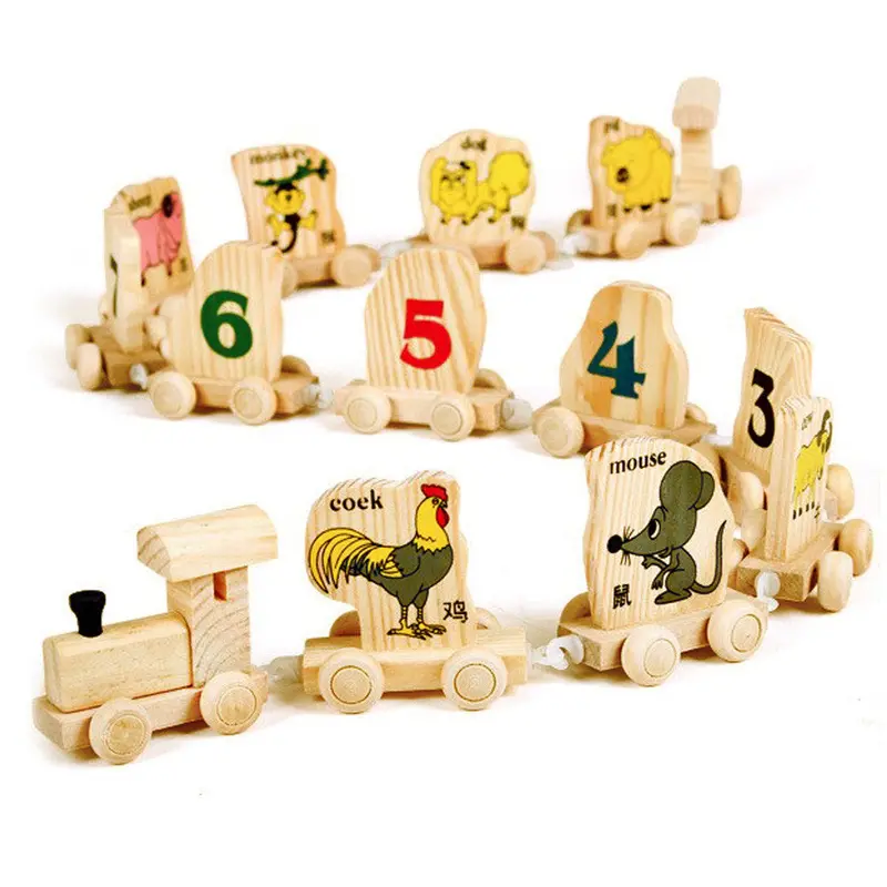 Wooden Train Toys Baby Digital Number Animals Educational Toys Chinese Zodiac Assembles Toy For Kids Children 1