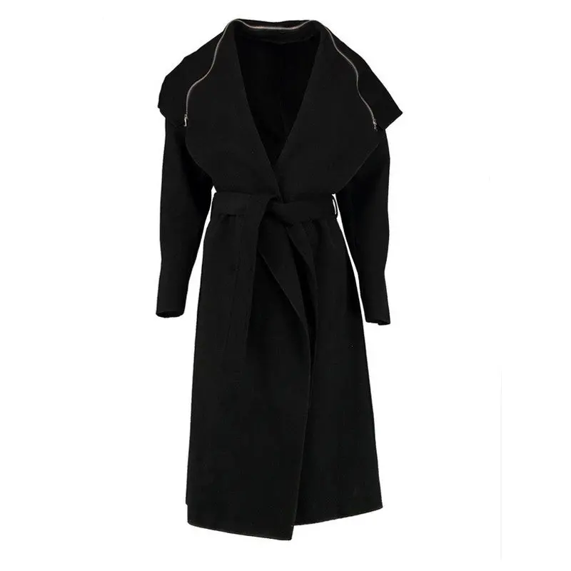 Woolen Trench Long Big Turn Down Collar Women Trench With Belt Slim Cardigan Long Coat Xxl 1