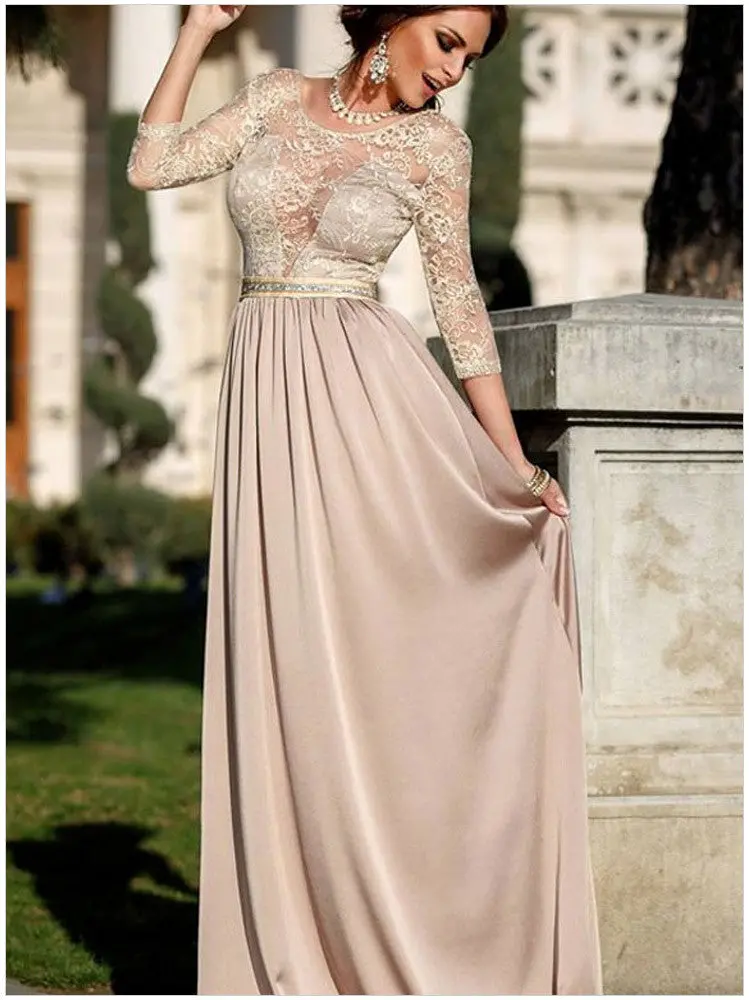 Wos Ball Gown Formal Dresses Pleated Long Lace Patchwork Dresses For Floor Length Pink Long Maxi Dress 1