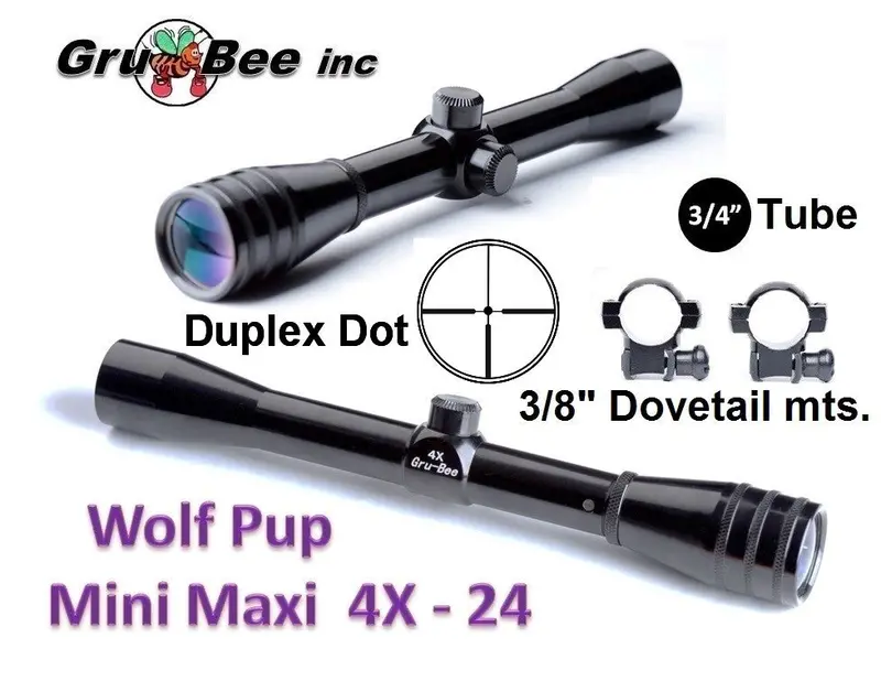 Wp-1A > Baby Redfield Replacement   3/4" Wolfpup 4X Duplex Dot Scope With High Rings & Lens Covers 1