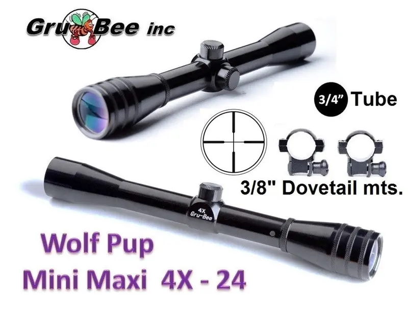Wp-4A > Baby Redfield Replacement > 3/4" Wolfpup 4X Wide Duplex Scope With Low Rings & Lens Covers 1
