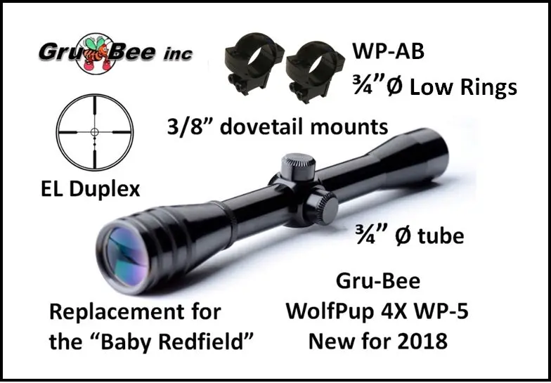 Wp-5A > Baby Redfield Replacement > 3/4" Wolfpup 4X El Duplex Scope With Low Rings & Lens Covers 1