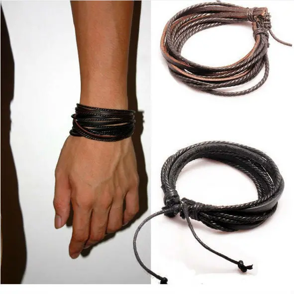 Wrap Bracelet Leather Black And Brown Braided Rope Bracelet 2