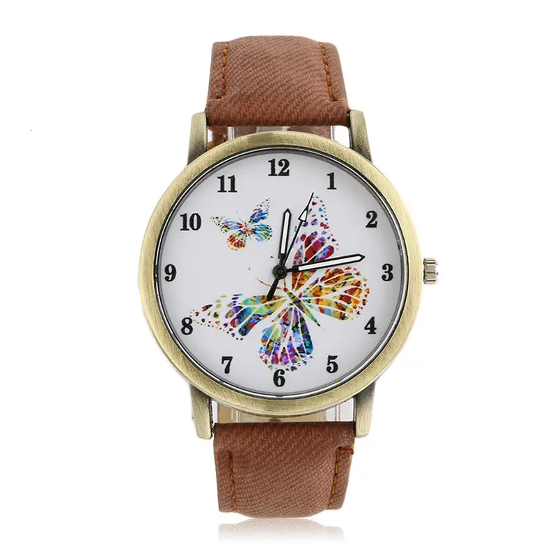 Wrist Watchgolden Round Shell Butterfly Quartz Watch Denim Watchband Casual Relogio Feminino 1