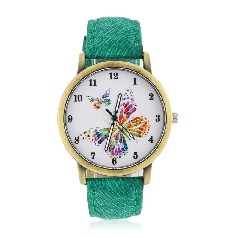 Wrist Watchgolden Round Shell Butterfly Quartz Watch Denim Watchband Casual Relogio Feminino 5
