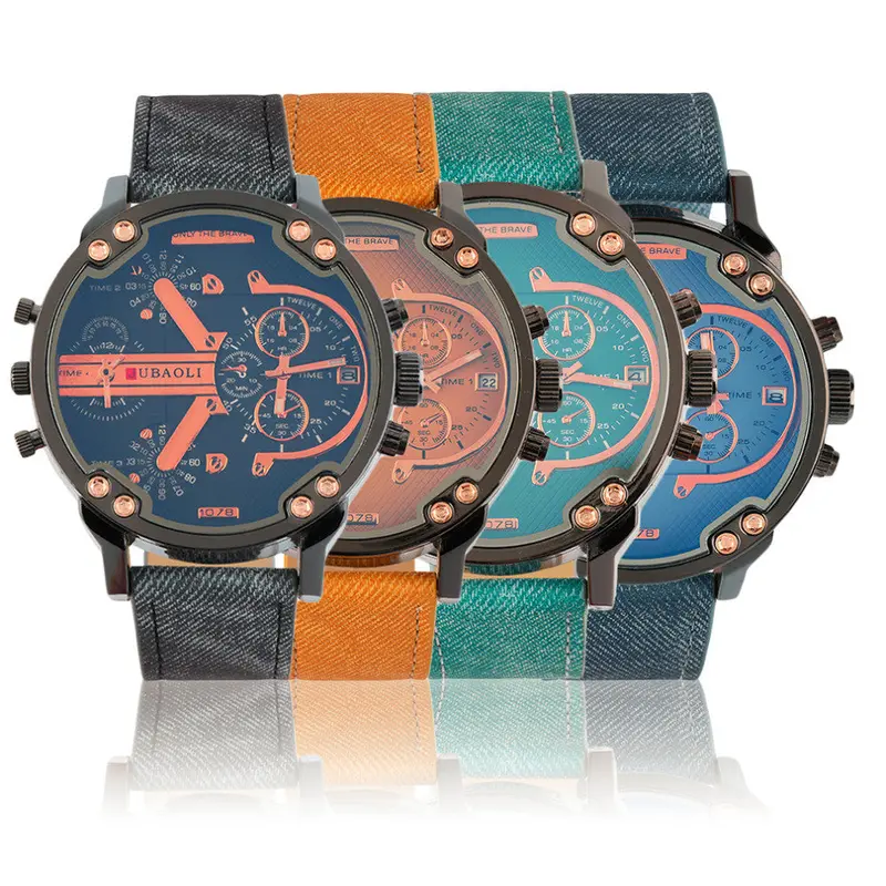 Wristwatch Watch Strap Round Date 1078 Denim Pu Leather Water Resistant 1