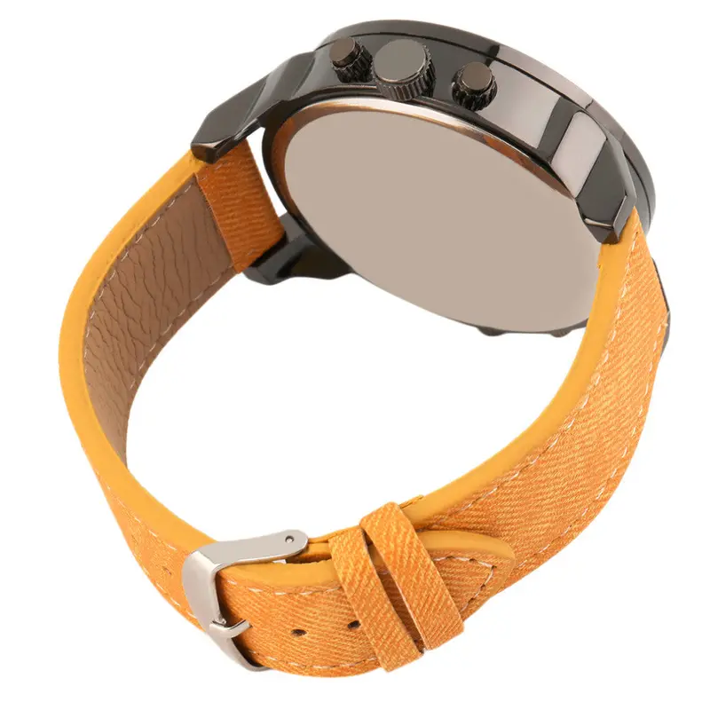 Wristwatch Watch Strap Round Date 1078 Denim Pu Leather Water Resistant 2