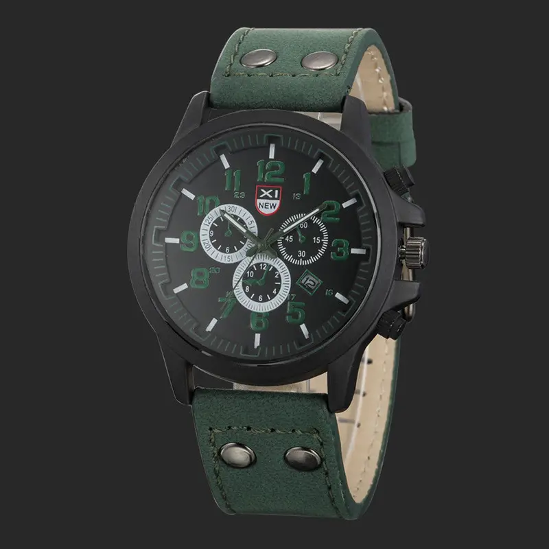 Xi Quartz Watch Clock Hour Watches Top Luxury Military Army Business Relogio Masculino Vintage Men's Date Pu Strap 4