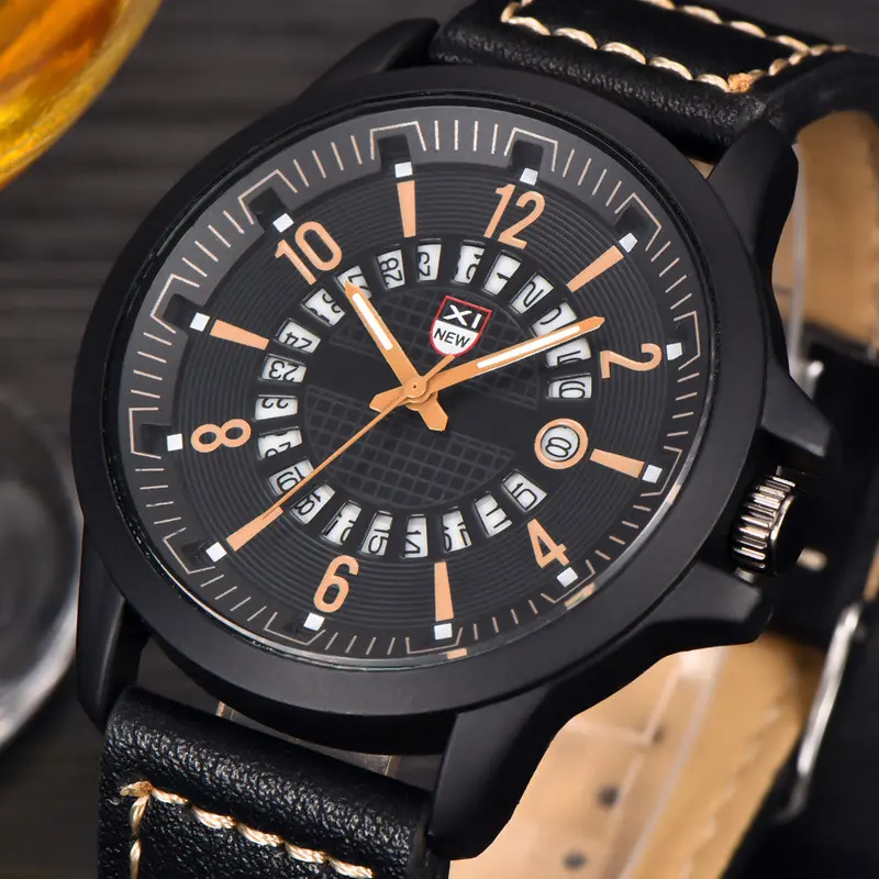 Xi Quartz Watch Relogio Masculino Top Luxury Men's Pu Military Army Simple Analog Date Wristwatch 1