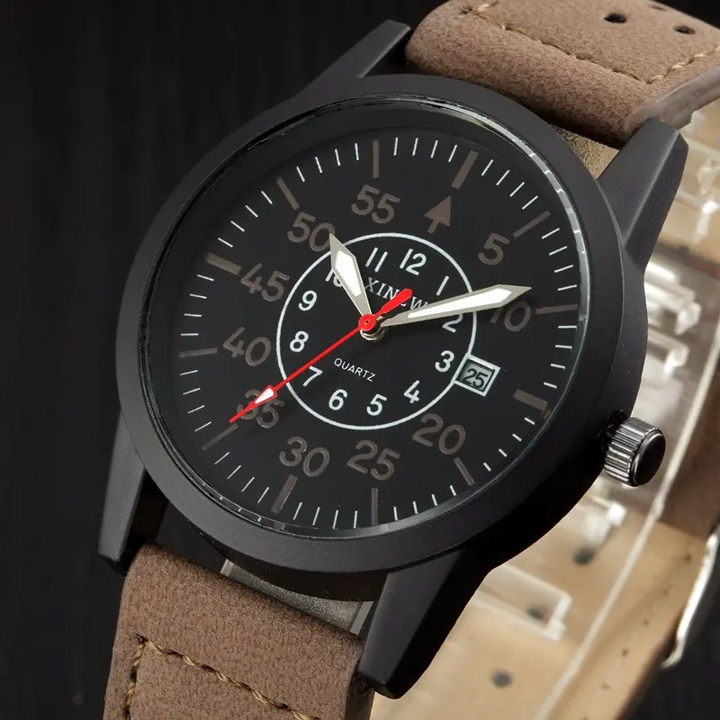 Xi Top Luxury Quartz Watch Relogio Masculino Military Classic Clock Pu Strap Business Date Simple Montre Army Watches 4