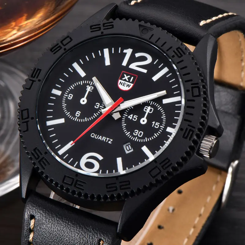 Xi Top Luxury Relogio Masculino Quartz Watch Military Men's Watch Pu Strap Date Analog Army Famous Gift 1