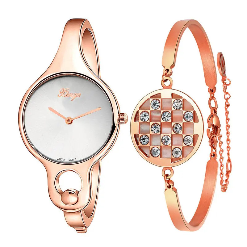 Xinge Clock Women Ladies Watches Gold Rhinestone Bangle Watch And Bracelet Set Relogio Feminino Feida 1