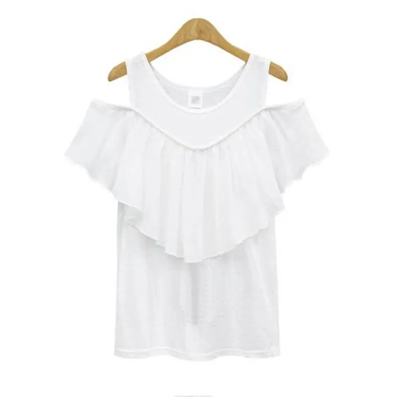 Xl-5Xl Big Sized Cold Shoulder Tops Casual Ruffle Off Shoulder T Shirt Black White Tee Shirt Femme Plus Size Top Tees 6