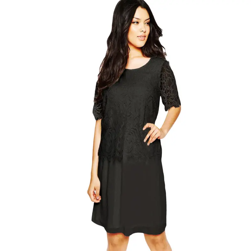 Xl-Xxxl Good Stretch Clothing Plus Size Chiffon White Lace Dress Half Sleeve Dress Big Size Dress 4