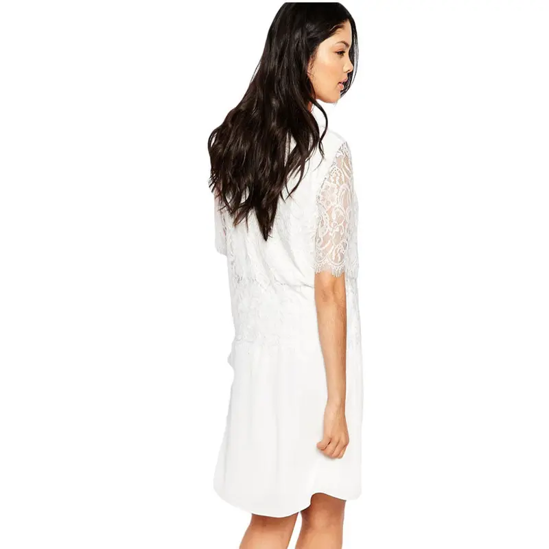 Xl-Xxxl Good Stretch Clothing Plus Size Chiffon White Lace Dress Half Sleeve Dress Big Size Dress 6