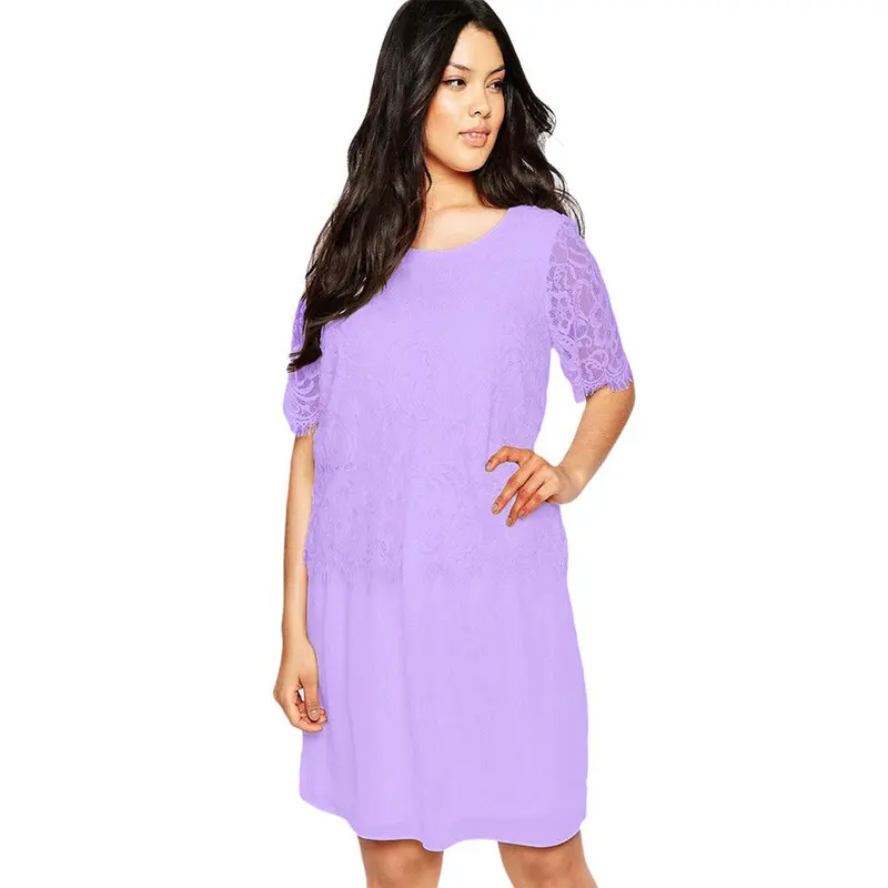 Xl-Xxxl Good Stretch Clothing Plus Size Chiffon White Lace Dress Half Sleeve Dress Big Size Dress 8
