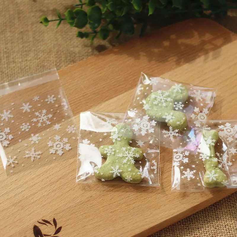 Xmas Christmas Snowflake Cello Cookie Bag Self Adhesive Clear Cellophane Bakery Macaron Gift Packing Package 80690 1