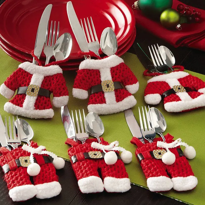 Xmas Decor Lovely Snowman Kitchen Tableware Holder Pocket Dinner Cutlery Bag Party Christmas Table Decoration Cutlery Set 74083 1