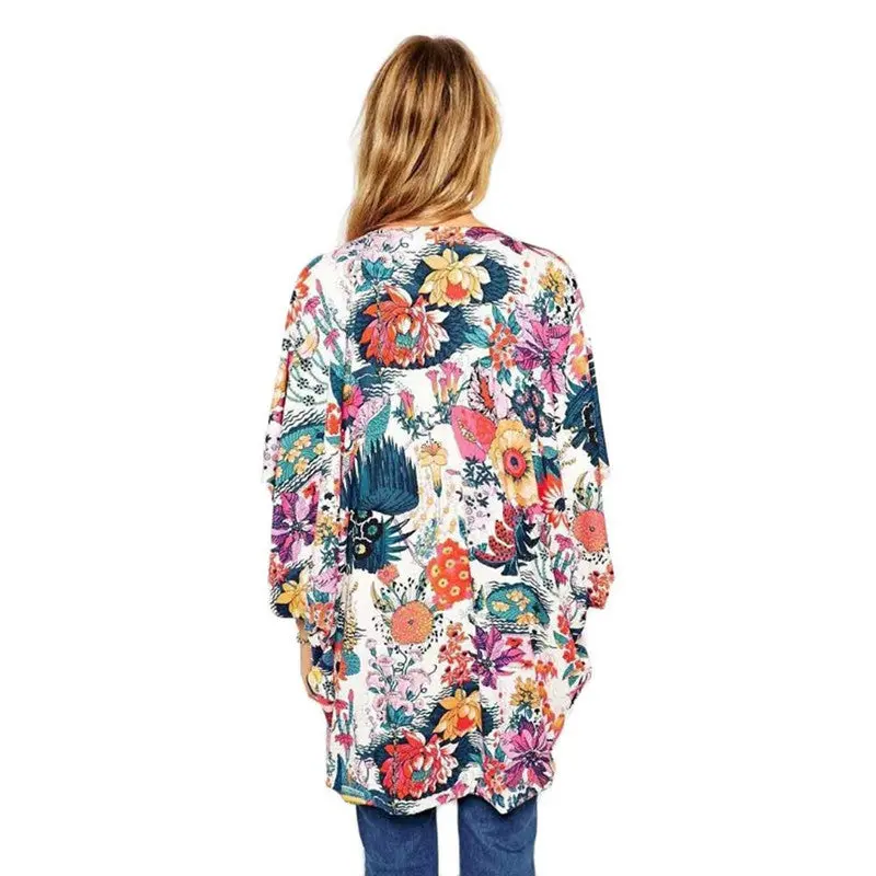 Xxxl Size Bat Sleeved Women Casual Floral Printed Kimono Loose Cardigan Chiffon Tops Cover Up Casaco Feminino Blouse 3