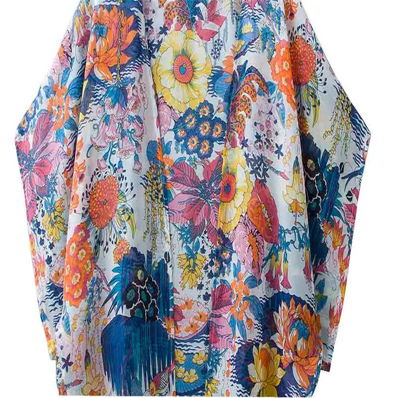 Xxxl Size Bat Sleeved Women Casual Floral Printed Kimono Loose Cardigan Chiffon Tops Cover Up Casaco Feminino Blouse 6