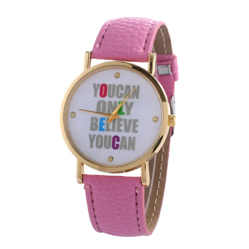 You Can Only Believe You Can Letter Watch Leather Women Watches Fresh Style Woman Wristwatch Dress Watch 6