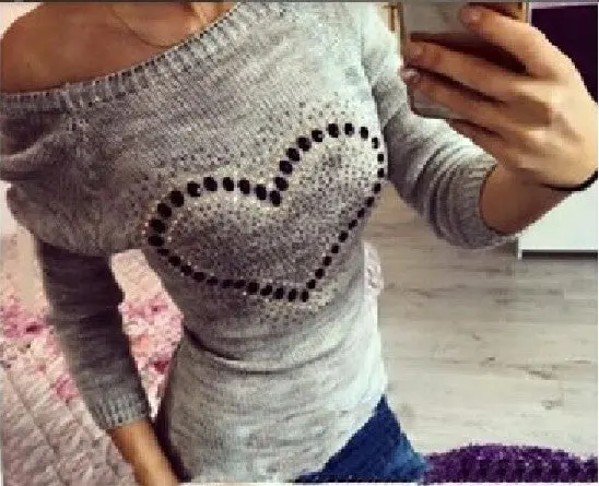 Young Ladies' Sweet Heart Pachwork Solid O Neck Long Sleeves Pullovers Knitted Sweater With Back Bow Tops 9