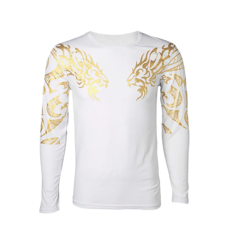 Youngo-Neck Trend Long Sleeveslim Fit Cotton Dragon Pattern Printed Casual Tops T-Shirt 1